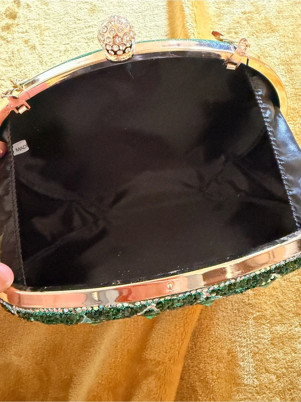 Green Peacock Crystal Evening Clutch with Gold Tone Chain